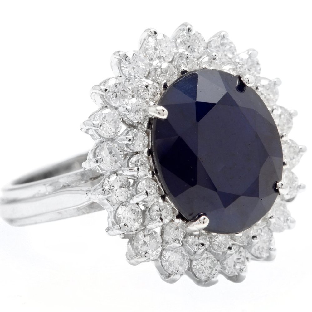 8.40 Ct Natural Sapphire & Diamond 14KW Gold Ring - Picture 2 of 8